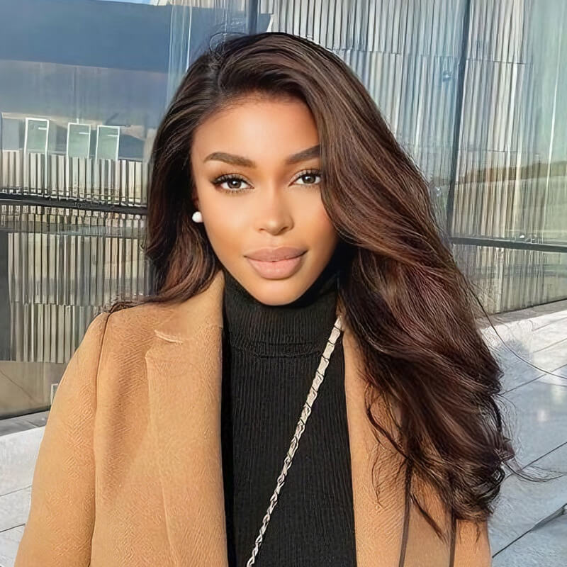 Invisible Swiss Lace Highlight Brown Ombre Side Part Wavy Lace Front Human Hair Wigs