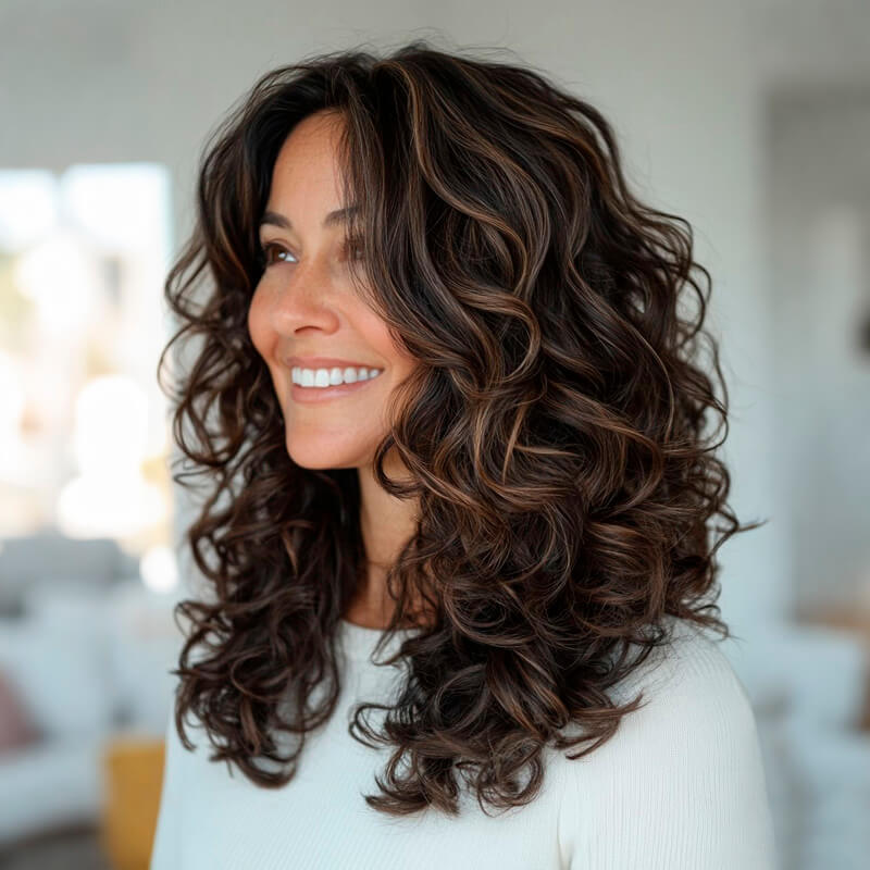 Wear and Go Wigs Brown Highlights Curly Wavy Glueless Human Hair Wigs