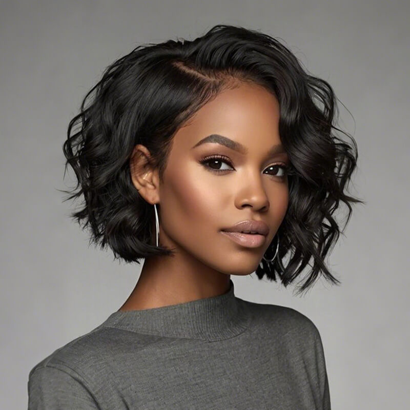 Wear and Go Wigs Elegant Hairstyles Bob Wavy Wigs With Side Part Pre Cut Lace Human Hair Wigs