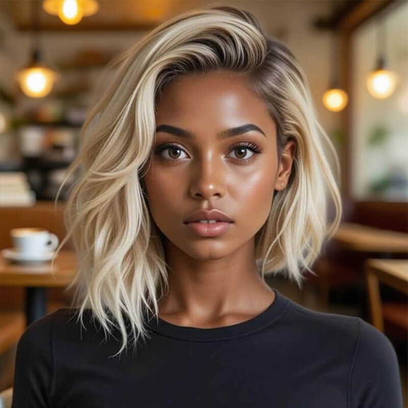 Blonde Ombre Bob Wigs with Side Part Lace Front Human Hair Wigs